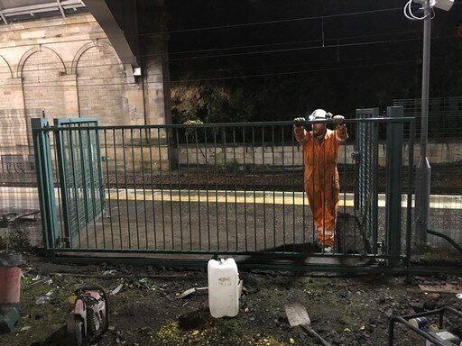 New sliding gate, Waverley train station.JPG